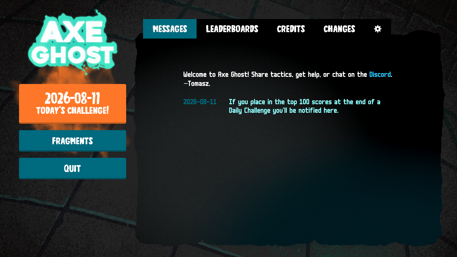 English Axe Ghost screen for Quit